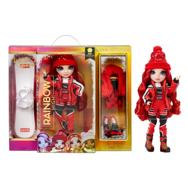 Rainbow High Winter Break Ruby Anderson Fashion Doll 2 Outfits Skates Snowboard