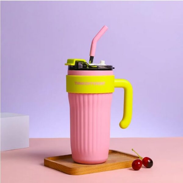 860ml Stainless Steel Tumbler with Straw | THINKDIFFERENT Print | Travel & Office Friendly | Hot/Cold Insulated Quencher (Pink)