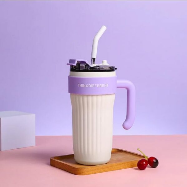 860ml Stainless Steel Tumbler with Straw | Think Different Print | Travel & Office Friendly | Insulated Cooler for Hot/Cold Beverages (White)