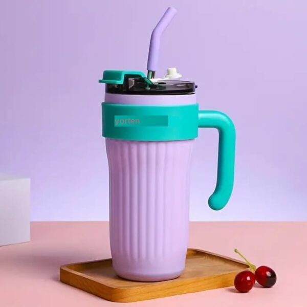 860ml Stainless Steel Tumbler with Straw | Think Different Print | Travel & Office Friendly | Insulated Cooler for Hot/Cold Beverages(Purple)